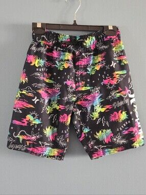 Hurley Kids Black & Neon Tropical Print Board Shorts Sm (8)
